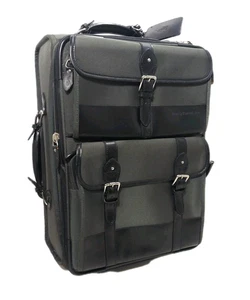 Polo Ralph Lauren schwarz Leder grau Canvas Rollen Handgepäck Schnalle Stil 22" - Bild 1 von 21