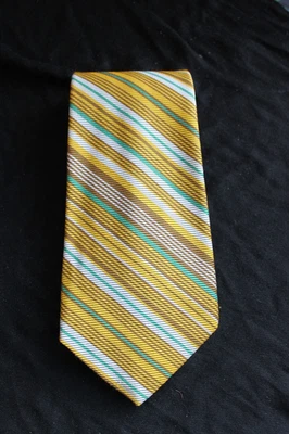 Wembley wide Yellow Green Brown  Striped Short Vintage 70's Tie  140 - Image 1 of 3