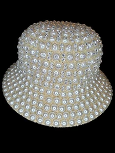 Saint Fort Pearl Bucket Hat Made in USA Handcrafted w/ Pearls and Rhinestones - Picture 1 of 10