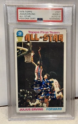 Topps All-Star 1976 #127 Julius Erving Hof autografiado PSA/ADN CERTIFICADO 2/10 Foto 1 de 4