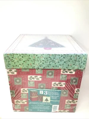 Crystal Creative Solutions Stacking Nesting Boxes Set Of 3 Tree Wreath Holly NEW - Image 1 of 4