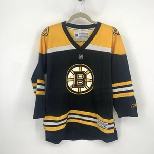 Reebok Boston Bruins Kids Youth Large XL Jersey Black Yellow Printed Team SPOT - Picture 1 of 10