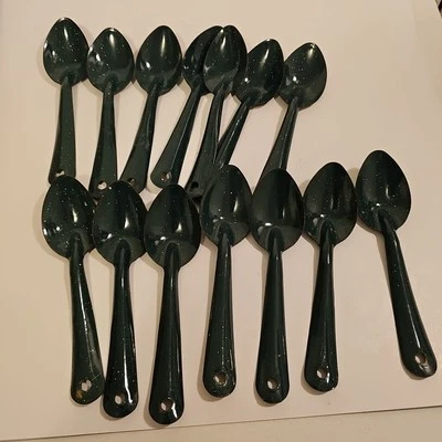 Vintage Enamelware spoon (Pack of 14) Green 6" long - Image 1 of 4