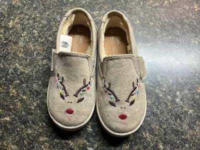 🎄 Zapatos sin cordones TOMS clásicos de reno bordados de Navidad para niños pequeños talla T9🎄 Foto 1 de 4