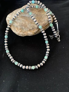 Navajo Pearls Sterling DRY CREEK Turquoise Bead Necklace 22" Sale 13310 - Picture 1 of 12