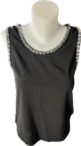 Top Shop Jersey Back Black Shell Top with Diamante Details UK 6 Party Sparkle - Picture 1 of 6
