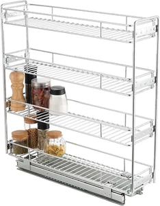 4-Tier Pull Out Kitchen Cabinet Spice Rack Holder Shelves (8" W X 21" D), Slide  - Picture 1 of 6