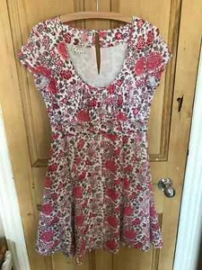 Anokhi for East cotton knee length cap sleeve dress white reds pinks brown UK 12 - Picture 1 of 5