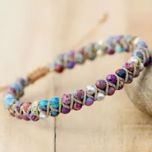 Sea Sediment Natural Stone Handmade Healing Reiki 4mm Round Bead Yoga Bracelet - Picture 1 of 7