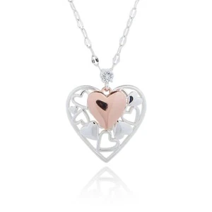 Collana Lunga Due Cuori Equilibrium Filigree Argento Due Toni e Oro Rosa - Foto 1 di 4