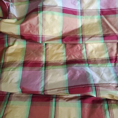 Silk Taffeta Fabric Plaid Red Gold Pale Green Dress or Decorator 54"W x 5 Yards - Image 1 of 4