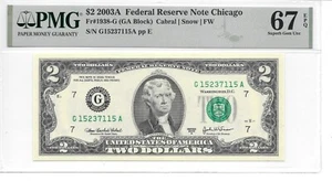 2003A CHICAGO $2 FRN (GA Block) PMG 67 EPQ SUPERB GEM UNCIRCULATED - Picture 1 of 22