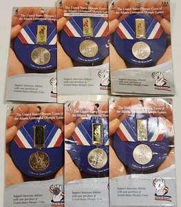 Lot (6) 1995 BU UNC Atlanta Olympics Baseball & Basketball Half Dollars w/Pins - Picture 1 of 2