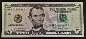 SEVEN OF A KIND 5s 55155555 $5 Dollars BillNear Solid BINARY Fancy Serial Number - Picture 1 of 2