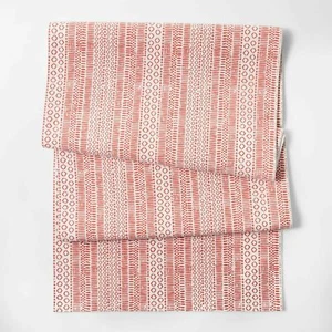 Threshold Sour Cream Stripe / Reddish Coral Table Runner 20" x 90" - Picture 1 of 2