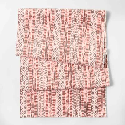 Threshold Sour Cream Stripe / Reddish Coral Table Runner 20" x 90" - Image 1 of 2