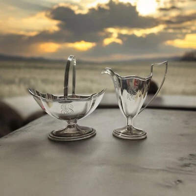 Vintage Gorham Plymouth Crema y Azúcar Plata de Ley A2314 y A2313 Mono 246 g. Foto 1 de 4