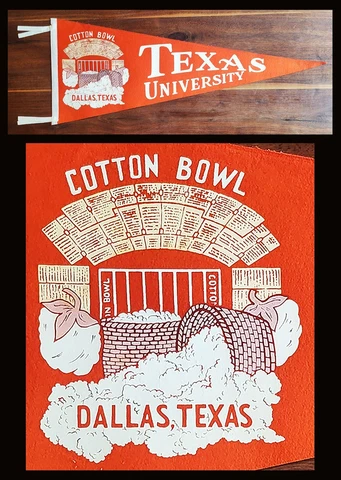 VINTAGE Early 1960’s University of Texas Longhorns Football Pennant! COTTON BOWL Cover