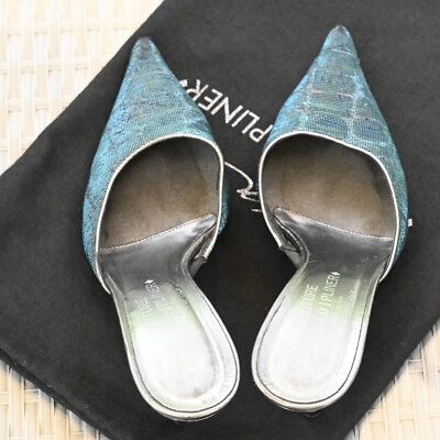 Donald J Pliner COUTURE Iridescent Blue/Purple Leather Mule Kitten Heel Size 9 M - Image 1 of 4