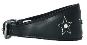 Black Star Diamante Stitch Leder Whippet Halsband Windhund gepolstert Hundehalsband - Bild 1 von 6