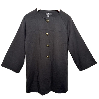 Dennis Basso 黑色外套女式 6 码金色纽扣薄大衣宽袖 — 第 1/4 张图片