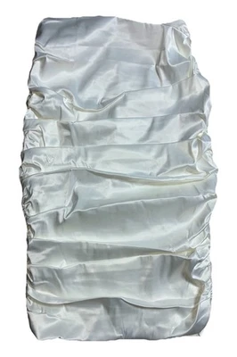 Naked Wardrobe Skirt M Ivory Satin The Statement Ruched Bodycon Stretch Midi NEW - Image 1 of 4