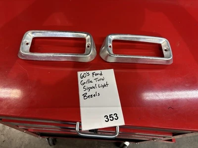 1965-66  Ford F100 F250 F350 Truck Aluminum Turn Signal Bezels Rt + Lt  OEM #353 - Image 1 of 2