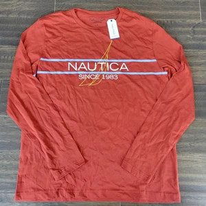 Nautica Men Graphic T-Shirt Red Long Sleeve Crew Tee Medium New - Picture 1 of 10