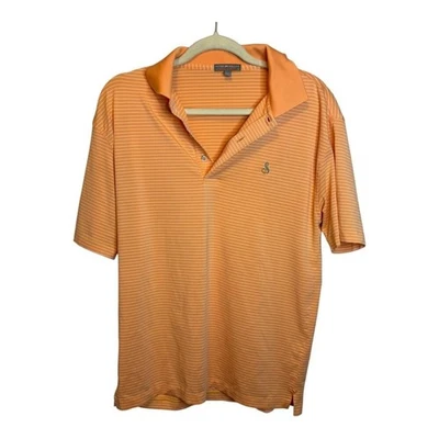 Camisa Polo Peter Millar Para Hombre Talla Mediana Verano Comodidad Naranja Blanco Rayas Foto 1 de 3