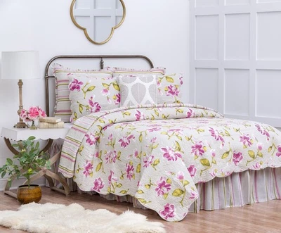 Juego de edredón completo/reina floral verde púrpura Liliann de 3 piezas Foto 1 de 4