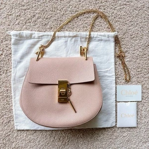Chloe Pink Leather Mini Shoulder Bag with Chain Drew USED Shipped from Japan - Picture 1 of 16