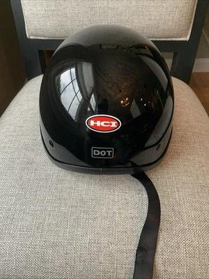 HCI DOT 100-203 Helmet Motorcycle Polo Style Half Helmet - Black Size Large - Image 1 of 4