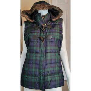 Charter Club Tartan Plaid Navy Green Removable Hood Quilted Puffer Vest Size XL - Picture 1 of 11