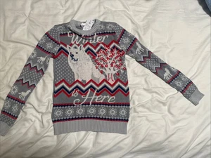 Mujer Feo Navidad Suéter Juego de Tronos Winter is Here Blanco Lobo XS - Imagen 1 de 1