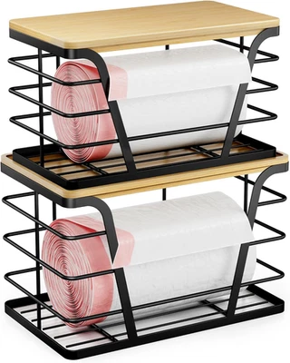2 Pack Stackable Storage Laundry Kitchen Organizers, Wall Mount Trash Bag Holder Foto 1 de 4