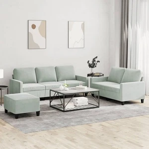 Sofa Set 3 Piece Light Grey Velvet Cushions Comfortable Living Room 1526 - Picture 1 of 9