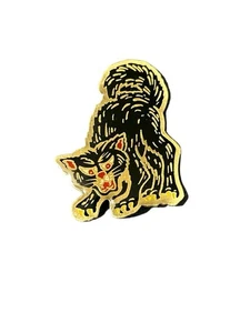 Vintage Gold Tone Enameled Ferocious Cat Wild Animal Brooch Pin Halloween Wear - Picture 1 of 2