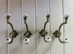 Vintage Antik Messing Beschichtet Stahl Porzellan Wand Doppel Kleiderhaken 4 Stück Landhaus - Bild 1 von 24