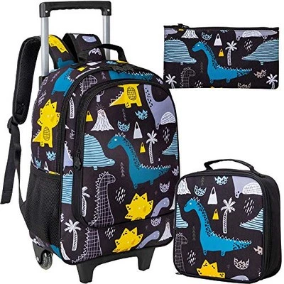 3PCS Rolling Backpack for Boys, Wheeled Kids Dinosaur Bookbag Dinosaur Black - Image 1 of 4