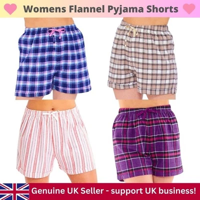 Pantalones cortos de pijama de franela de algodón para mujer parte inferior para dormir a cuadros a rayas amor dormir Foto 1 de 4