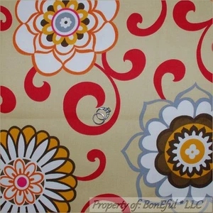 BonEful Fabric FQ Cotton Woven Decor Waverly Tan Orange Red Flower Scroll Swirl - Picture 1 of 10