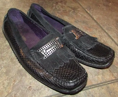 Donald J Pliner Ladies Black Reptile Embossed Leather Driving Mocs Loafers 8M - Image 1 of 4