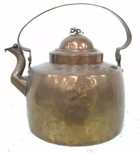 EARLY COPPER GOOSENECK TEA KETTLE Hand Hammered & Dovetailed w/ STRAP HANDLE - Picture 1 of 12