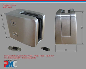 Edelstahl V2A Glashalter flach Glasklemme Glass Clamp + Sicherungsplatte - Bild 1 von 1