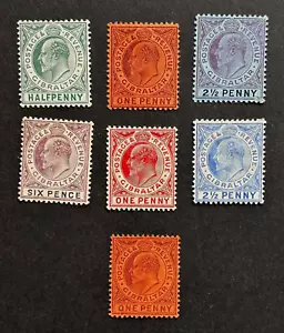 Gibraltar, 1904 - 1907 Seven Edward VII Mint Hinged Stamps - Picture 1 of 2