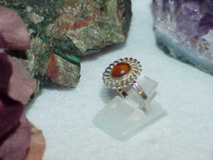 Sterling Silver Lacey Honey Amber Cabochon Ring Band Size 7 Vintage 2.8 Grams - Picture 1 of 5