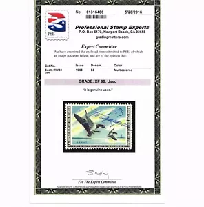 EXCEPTIONAL SCOTT #RW30 USED FEDERAL DUCK STAMP PSE CERT GRADED XF-90 #20242 - Picture 1 of 3