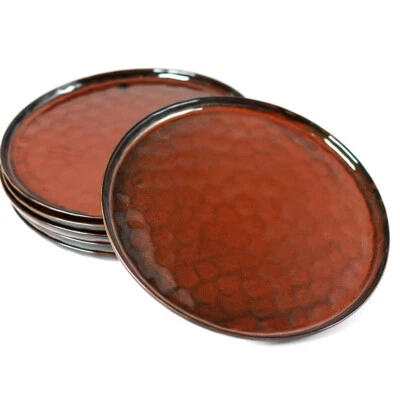 Große Teller Keramik 6x Speiseteller mit erdroter Farbglasur Essteller Ø 28 cm - Bild 1 von 4