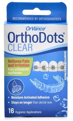 ORVANCE OrthoDots CLEAR 16 Count Moisture Activated, Silicone Wax Alternative For Braces