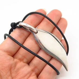 925 Sterling Silver Vintage Leaf / Feather Design Pendant Long Cord Necklace 33" - Picture 1 of 9